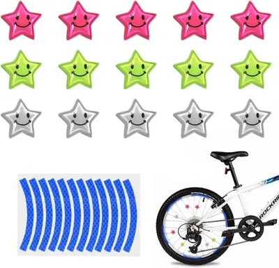 Produktbild von 15 farbige Fahrradspeichenclips, Sterne mit Reflektoren, Fahrradsicherheitszubehör, Speichenclips, Nachtdekoration für Fahrräder