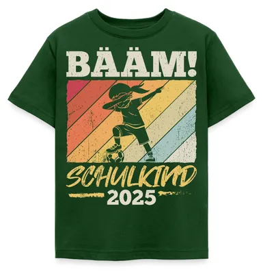 Produktbild von Spreadshirt Bääm! Schulkind 2025 Einschulung Kinder T-Shirt, 98/104 (3-4 Jahre), Forstgrün