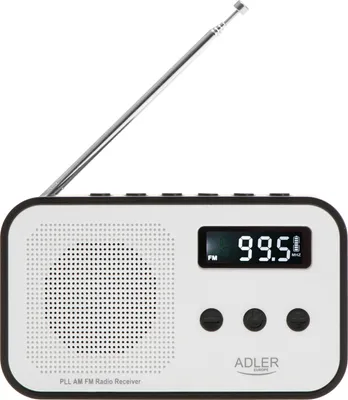 Produktbild von Adler Digitales tragbares Radio, Am/FM AD 1907, LCD-Display, Teleskopantenne, Speicher für 40 Sender, Timer de Abschaltautomatik, USB Wiederaufladbar, Schwarz und Weiß