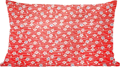Produktbild von MuchoWow® Zierkissen Sofakissen Wohnzimmer Dekokissen 50x30 cm Ein rotes und weißes Blumenmuster - Wohnzimmerdekoration - Polster mit Photo