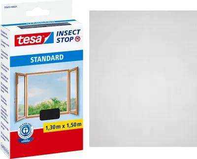 Produktbild von tesa Fliegengitter Standard Insektenschutz Fenster ohne Bohren grau 1,3 x 1,5 m
