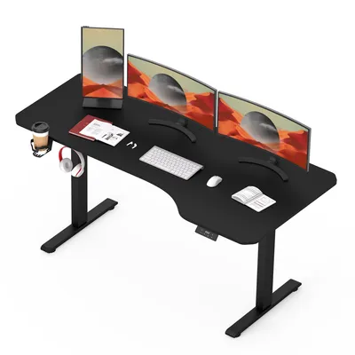 Produktbild von SANODESK QS1 160x75cm Höhenverstellbarer Schreibtisch Elektrisch, Memory- und Timer-Funktion, Anti-Kollisionsschutz, 60 kg Tragkraft Haken (Schwarz)