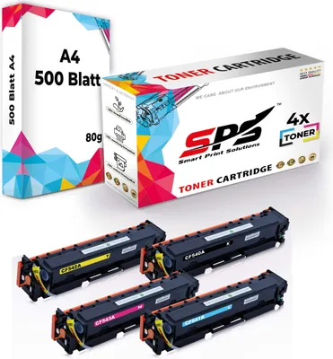 Produktbild von Druckerpapier A4 + 4x Multipack Set Kompatibel für HP Color Laserjet Pro M 254 (203A/CF540A,CF541A,CF542A,CF543A) Toner-Kartusche Schwarz,Cyan, Magenta,Gelb