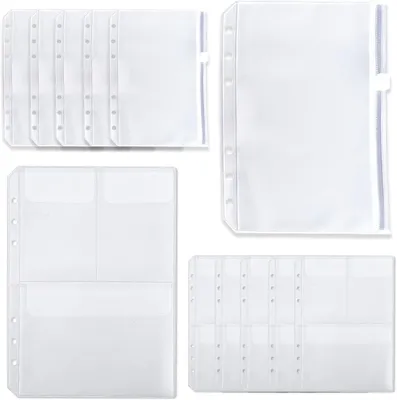 Imagen del producto de Fundas con cremallera para documentos, formato A5, con 6 compartimentos, paquete de 12 unidades, fabricadas en PVC, impermeables, ideales para oficina y escuela