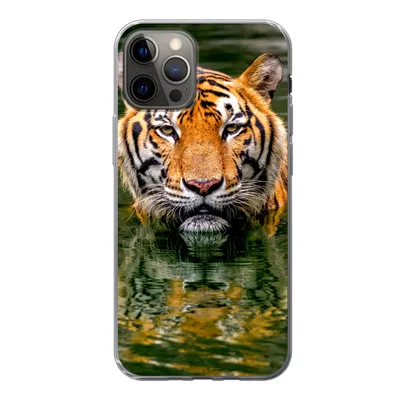 Produktbild von MuchoWow® Handyhülle Schutzhülle Hülle für iPhone 12 Pro Tiger - Wasser - Spiegelung Silikon Softcase Handy Hülle - Abdeckung