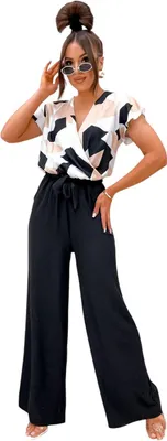 Immagine prodotto di Tuta da donna con top avvolgente tuta dal look lussuoso Nero/XL/42