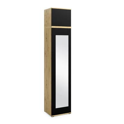 Produktbild von Kleiderschrank 45 cm "Modulo" mit Spiegel und Schrankaufsatz, Mehrzweckschrank, Artisan/Schwarz, Push-to-Open-System, Modernes Design