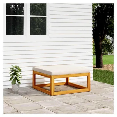 Produktbild von Gartenhocker mit hellgrauem Kissen aus geöltem Akazienholz, 68x68x29 cm, Fußhocker für Außenbereich und Balkon