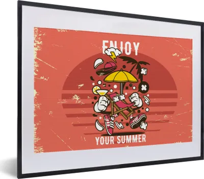 Produktbild von MuchoWow® MuchoWow® Gerahmtes Poster Sonnenschirm - Sommer - Vintage 40x30 cm - Poster mit zchwarzem Bilderrahmen - Bilderrahmen - Poster im Rahmen