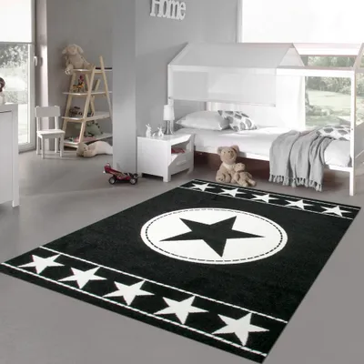 Produktbild von Kinderteppich Spielteppich Kinderzimmer Teppich Sternteppich Sterne Schwarz Creme Größe - 160 x 230 cm