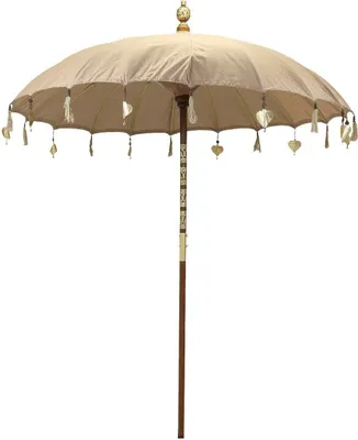 Produktbild von Bali Sonnenschirm Balinesischer Schirm Garten Baumwolle Sonnenschutz Handarbeit Retro Vintage Dekoschirm 2-teilig ca.180 cm, Farbe:Hellbraun