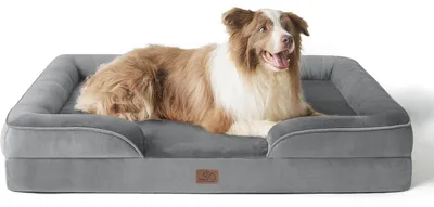 Produktbild von Orthopädisches Hundebett Ergonomisches Hundesofa 97x71 cm Grau mit Kistenschaum für große Hunde, waschbar, rutschfest
