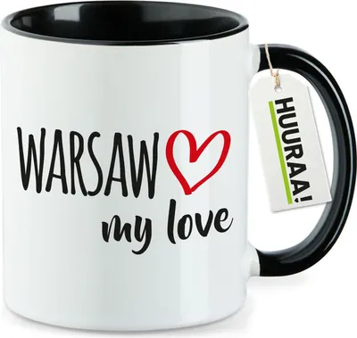 Produktbild von Huuraa Kaffeetasse Warsaw my love 330ml Schwarz Keramik Kaffeebecher Geschenkidee