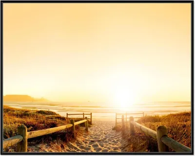 Produktbild von Wallario Wandbild Strand in Südafrika II - Himmel in orange, Größe: 40,30 x 50,30 cm, Poster mit schwarzem Aluminiumrahmen
