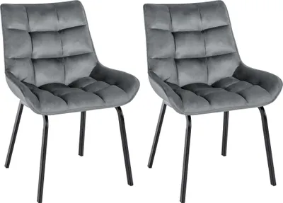Produktbild von CLP 2er Set Esszimmerstuhl Saranda mit Rückenlehne und schwarzem Metallgestell dunkelgrau Material Samt