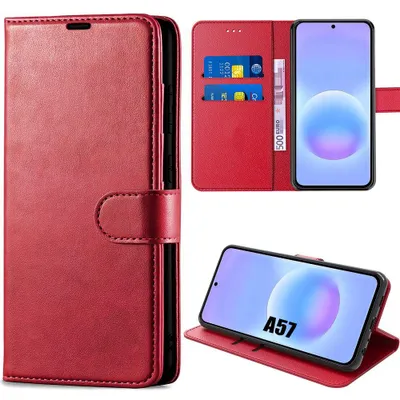 Image de Coque pour Samsung Galaxy A57 5G, Protection Intégrale Anti-Rayures Antichoc Synthécuir Rouge