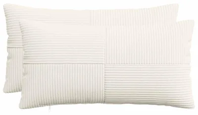 Image de vidaXL Housse de coussin 2 pièces, modèle ALMELO, couleur crème, 40 x 80 cm, matière : cord