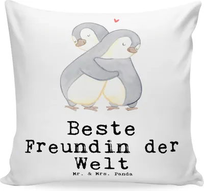 Produktbild von Mr. & Mrs. Panda Sofa Kissen Pinguin Beste Freundin der Welt - Weiß - Geschenk, Polster, Bff, Dekokissen, Frau, Deko, Spruch, Sofakissen, 40x40, Geschenkidee