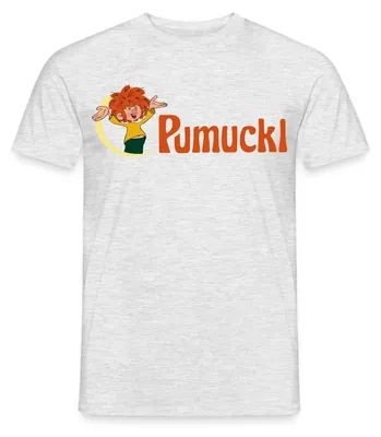 Produktbild von Spreadshirt Pumuckl Mit Frecher Pose Und Logo Schriftzug Männer T-Shirt, XXL, Grau meliert