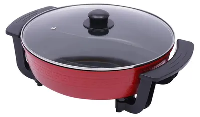 Immagine prodotto di Pentola elettrica doppia per hot pot - Pentola per shabu shabu da 6 litri - Pentola divisa tipo Yuan-Yang - 30 x 8 cm - 220 V - Rossa