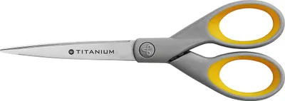 Image de WESTCOTT E-30470 00 Ciseaux Titanium Super, inoxydables, arrondis, droits, asymétriques, gris/jaune, 18cm