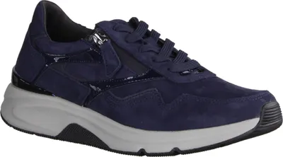 Produktbild von Gabor Comfort 36896-46 Rollingsoft Damen Sneaker, Blue, Leder, - Damenschuhe Bequeme Schnürschuhe, Blau, leder (nubuk tritan/lack)