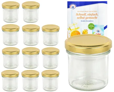 Produktbild von 12er Set Sturzglas 167 ml To 66 goldener Deckel Marmeladengläser Einmachgläser incl. Rezeptheft