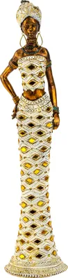 Produktbild von Moderne Skulptur Dekofigur Frau Afrikanerin stehend gold/braun Höhe 33 cm
