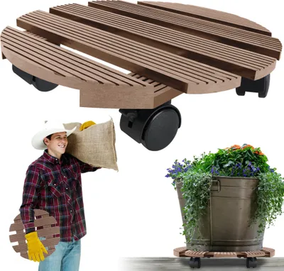 Produktbild von YARDIN  2 Stück WPC Pflanzenroller Eckig 30 x 30 cm Rollbrett Pflanzen Rolluntersetzer Blumentopf Blumenroller, Tragkraft 100 kg Transportbrett mit rollen für Innen & Außen - Braun,