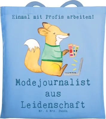 Produktbild von Mr. & Mrs. Panda Tote Bag Modejournalist Leidenschaft - Sky Blue - Geschenk, Schultasche, Tasche, Studium, Laptoptasche, dokumententasche, Lustig, Ausbildung, Spruch