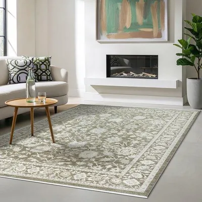 Productafbeelding van Unyqoos® vloerkleed Nuvra – Vintage-oriëntaals design, zacht en onderhoudsvriendelijk, saliegroen, 160 x 230 cm, polypropyleen, Standard 100