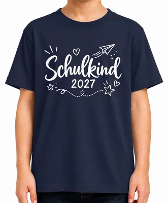 Produktbild von Schulkind 2027 Einschulung Mädchen Junge Erstklässler Schulanfang Kinder T-Shirt, Navy, 116