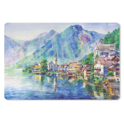 Produktbild von MuchoWow® Mauspad Mousepad Gemälde - Ölfarbe - Haus - Berge - Wasser 27x18 cm - Mousepads - Maus Mat - Pad - Mausunterlage - Büroartikel - Desk Matten