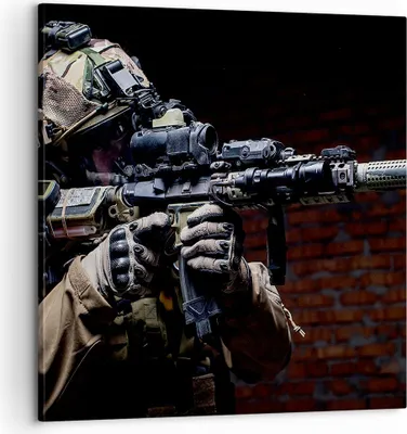Produktbild von Bild auf Leinwand - Leinwandbild - Soldat Gewehr - 60x60cm - Wand Bild - Wanddeko - Wandbilder - Leinwanddruck - Bilder - Kunstdruck - Wanddekoration - Leinwand bilder - Wandkunst - AC60x60-3785