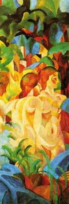 Obrázek produktu pro August Macke Art Print Obraz - Koupající se dívka s městem v pozadí, 1913 (91 x 30 cm)