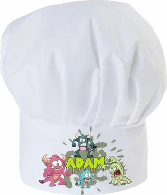 Produktbild von Personalisierte Kochmütze, Weiß, Für Kinder, Jungen und Mädchen, Kochhaube mit Ihrem Wunschtext / Grafik, Creatures [099]