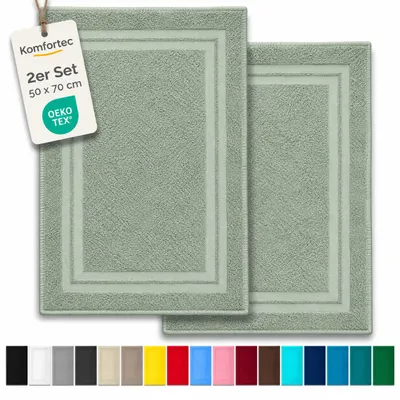 Produktbild von Komfortec Badematte 2er Set 50x70 cm, 100% Baumwolle, 600 g/m², Extra Weich & Saugstark, Frottee Duschvorleger, Waschbar Duschmatte, Hellgrün