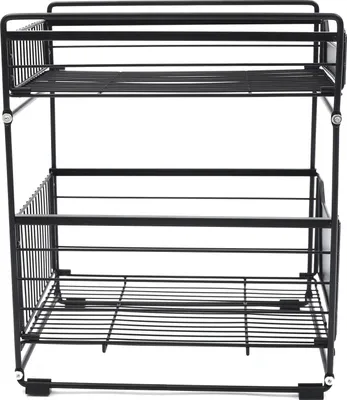 Produktbild von Küchenregal Organizer - 2-stöckiges Schubladenregal - Ausziehbare Körbe - Unter Spüle/Waschbecken - Freistehende Aufbewahrung - Schwarz