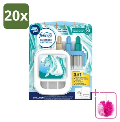 Imagen del producto de 20 unidades de Ambi Pur 3Volution, kit de inicio - Aroma a ropa recién lavada - 20 ml - Paquete económico - 20 piezas