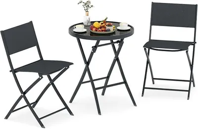 Imagen del producto de Conjunto de bistro, mesa de bistro con 2 sillas, juego de muebles plegables para balcón, juego de 3 piezas para jardín, conjunto de asientos para exteriores, muebles para balcón, ideal para balcones pequeños