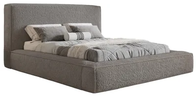 Image de Lit double 180 x 200 Karano Bouclé avec mousse épaisse - Lit rembourré 180x200 cm, coffre de rangement, sommier à lattes - Bouclé gris