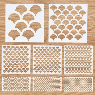 Productafbeelding van Visgraatschablonen-set, 8 stuks - Herbruikbare schablonen - Gemaakt van hoogwaardig PET-materiaal - Geschikt voor schilderen en decoreren - Afmetingen: 15x7,5 cm, 15x15 cm, 20x20 cm