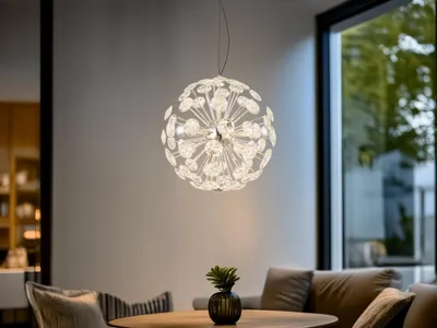 Produktbild von Globo Lighting Hängeleuchte Metall verchromt, K9 Kristalle klar, Kabel PVC schwarz, Höhe kürzbar, ø: 450mm, H: 1500mm, inkl. LED 24W 230V, 2300lm Source, 1300lm Output, 3000K