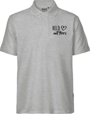 Produktbild von Huuraa Herren Polo Shirt Held mit Herz S Sport Grey Bio Baumwolle Fairtrade Poloshirt Geschenkidee