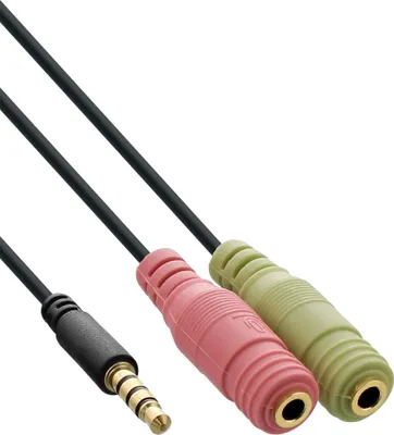 Immagine prodotto di InLine® 99302K Cavo adattatore per cuffie audio, spina jack da 3,5 mm a 4 pin a 2 prese jack da 3,5 mm, 2 m