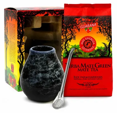 Obrázek produktu pro ZESTAW EXCLUSIVE (YERBA MATE MAS ENERGIA GUARANA 400 g, MATERO, BOMBILLA) - YERBA MATE GREEN