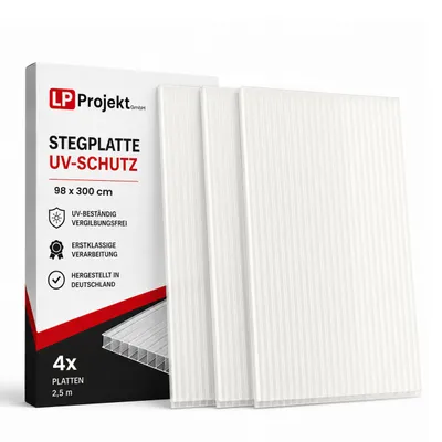 Produktbild von LP Projekt Doppelwandplatten 98 x 300 cm – Schlagfeste Hohlkammerplatten für Gewächshäuser | UV- & witterungsbeständige Mehrwand Dachpaneele (4er-set)