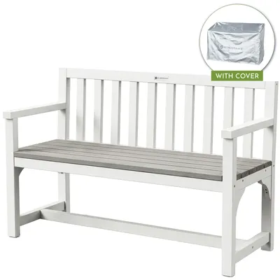 Productafbeelding van WONDERMAKE® Houten tuinbank, weerbestendig met afdekking, moderne houten bank voor 2 personen, massieve parkbank/zitbank voor buiten, massief hout, witgrijs