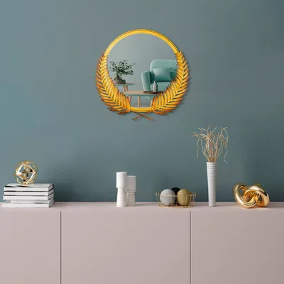 Immagine prodotto di Wallity, Specchio Palm S - Oro, Specchio decorativo, 100 % METALLO, Oro, 34 x 35 cm