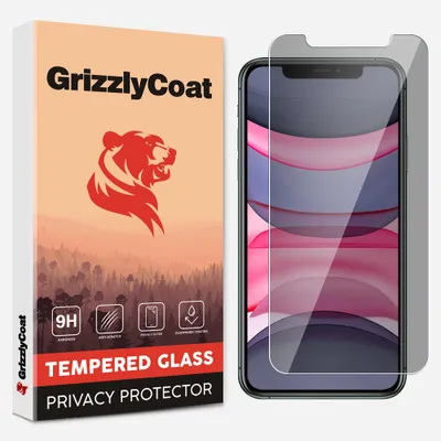 Produktbild von GrizzlyCoat Easy Fit AntiSpy iPhone 11 Panzerglas Gehärtetes Glas Displayschutz Privacy - Hüllenfreundlich + Applikator